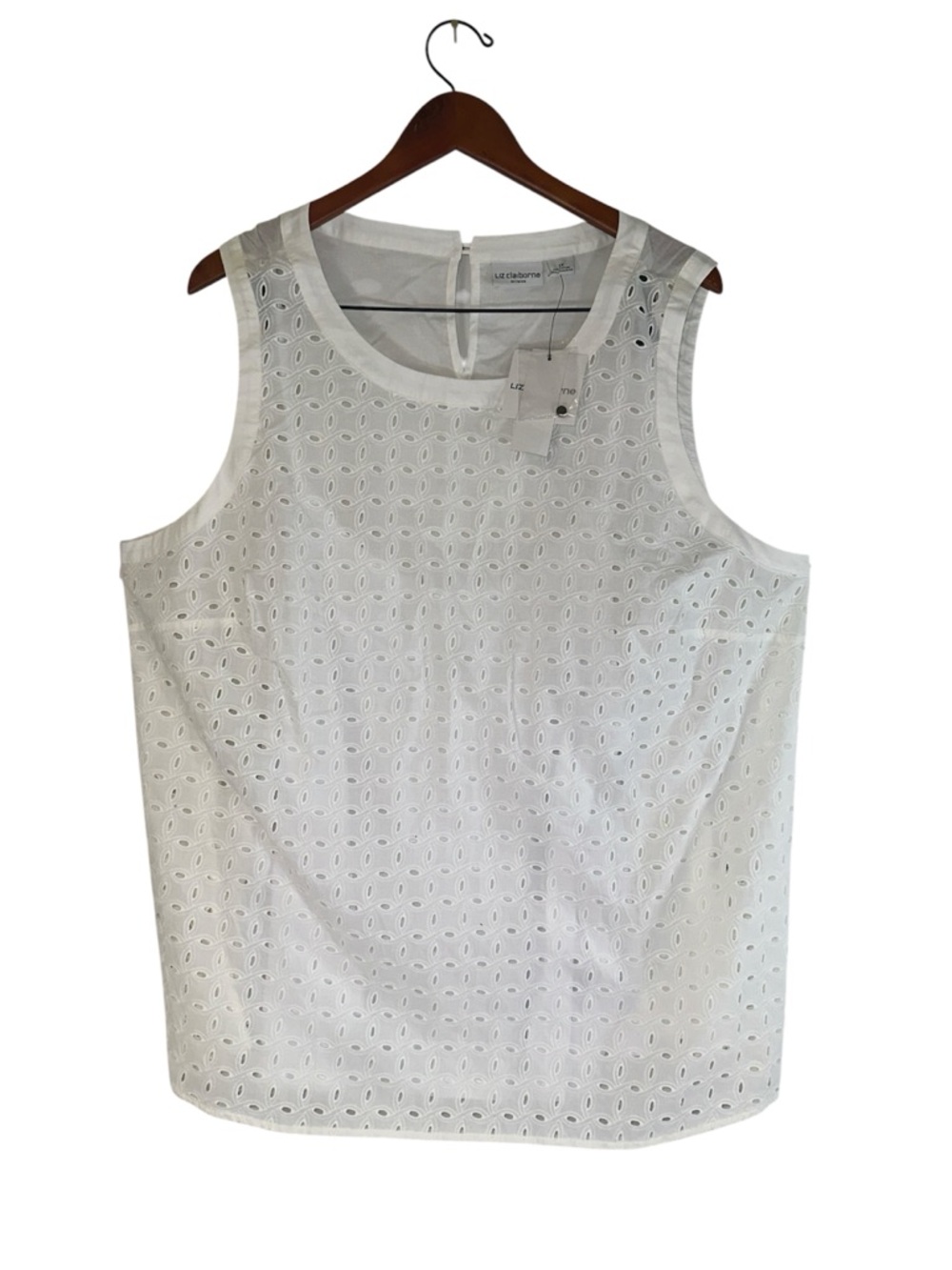 Liz Claiborne Eyelet Tank Top Size 2X White Summer Sleeveless Blouse NWT Classic